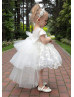 Ivory Butterfly Lace Tulle Flower Girl Dress With Removable Train